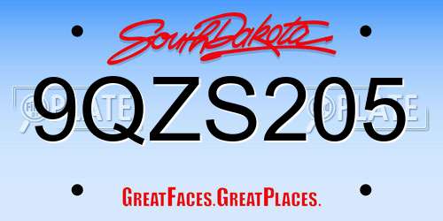 9QZS205 South Dakota License Plate