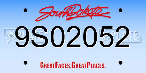 9S02052 South Dakota License Plate