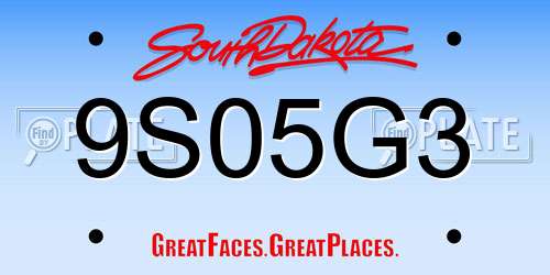 9S05G3 South Dakota License Plate