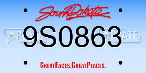 9S0863 South Dakota License Plate