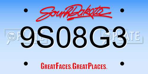 9S08G3 South Dakota License Plate