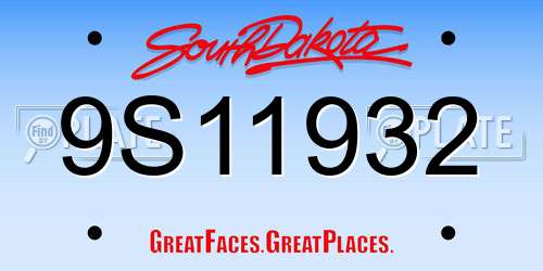 9S11932 South Dakota License Plate