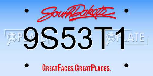 9S53T1 South Dakota License Plate