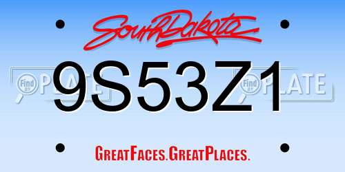 9S53Z1 South Dakota License Plate