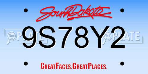 9S78Y2 South Dakota License Plate