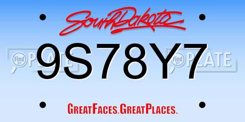9S78Y7 South Dakota License Plate