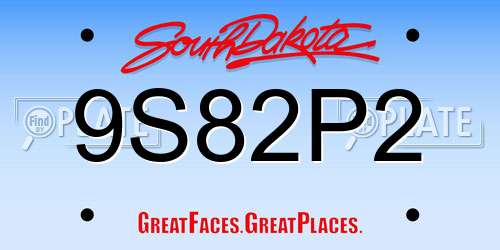 9S82P2 South Dakota License Plate