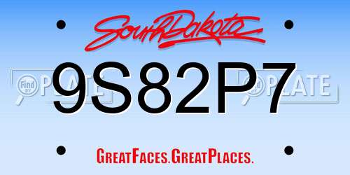 9S82P7 South Dakota License Plate