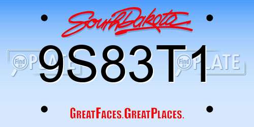 9S83T1 South Dakota License Plate