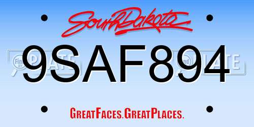 9SAF894 South Dakota License Plate