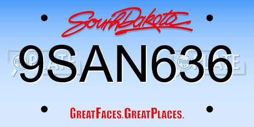 9SAN636 South Dakota License Plate