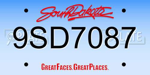 9SD7087 South Dakota License Plate