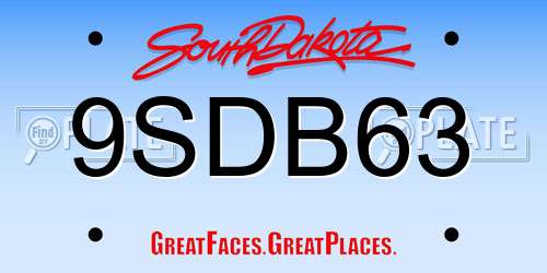 9SDB63 South Dakota License Plate