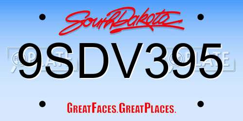 9SDV395 South Dakota License Plate