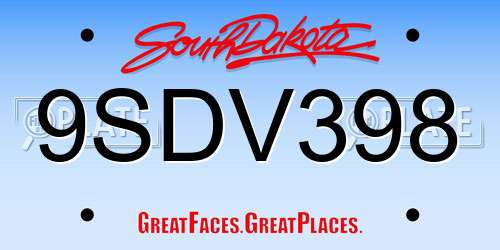9SDV398 South Dakota License Plate