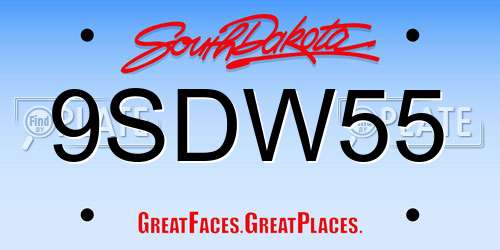 9SDW55 South Dakota License Plate