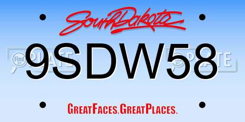 9SDW58 South Dakota License Plate