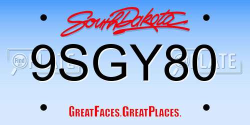 9SGY80 South Dakota License Plate