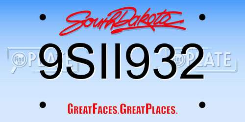 9SII932 South Dakota License Plate