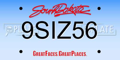 9SIZ56 South Dakota License Plate
