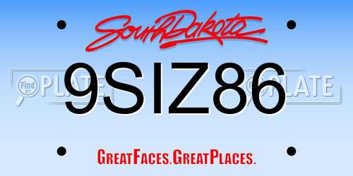 9SIZ86 South Dakota License Plate