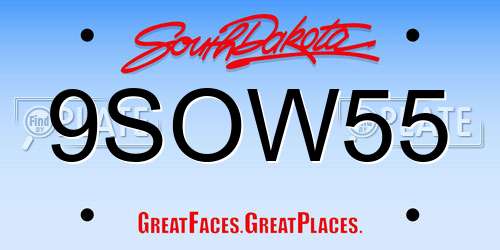 9SOW55 South Dakota License Plate