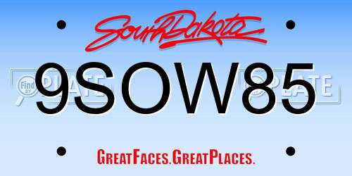 9SOW85 South Dakota License Plate