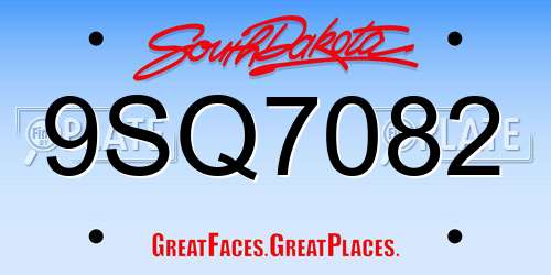 9SQ7082 South Dakota License Plate