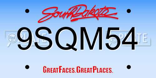 9SQM54 South Dakota License Plate