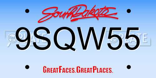 9SQW55 South Dakota License Plate