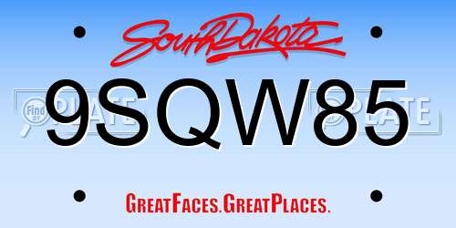 9SQW85 South Dakota License Plate