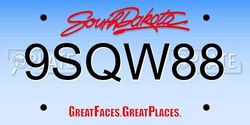 9SQW88 South Dakota License Plate