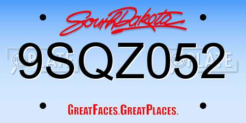 9SQZ052 South Dakota License Plate