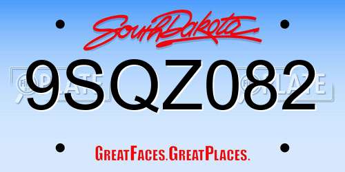 9SQZ082 South Dakota License Plate