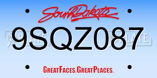9SQZ087 South Dakota License Plate