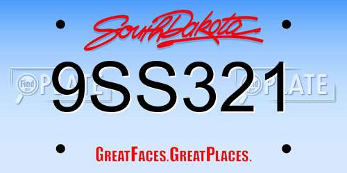 9SS321 South Dakota License Plate