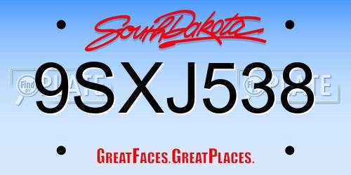 9SXJ538 South Dakota License Plate