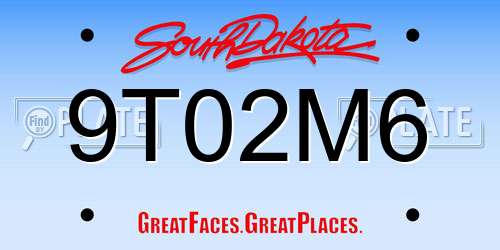 9T02M6 South Dakota License Plate