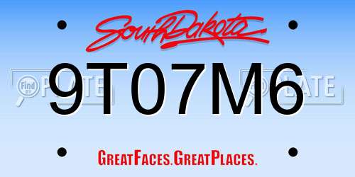 9T07M6 South Dakota License Plate
