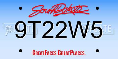 9T22W5 South Dakota License Plate
