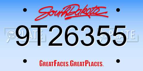 9T26355 South Dakota License Plate
