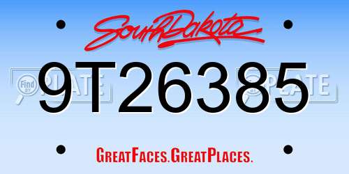 9T26385 South Dakota License Plate