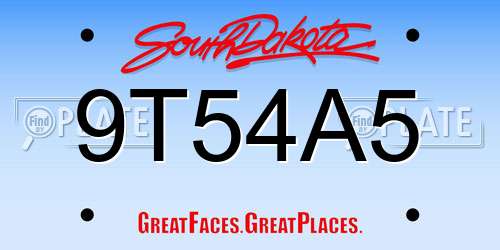 9T54A5 South Dakota License Plate