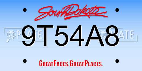 9T54A8 South Dakota License Plate