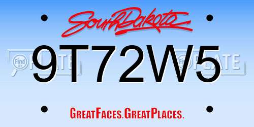 9T72W5 South Dakota License Plate