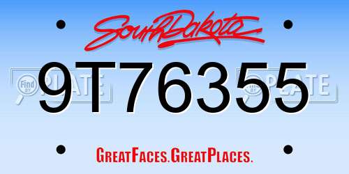 9T76355 South Dakota License Plate