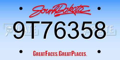 9T76358 South Dakota License Plate
