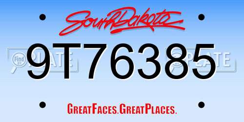 9T76385 South Dakota License Plate