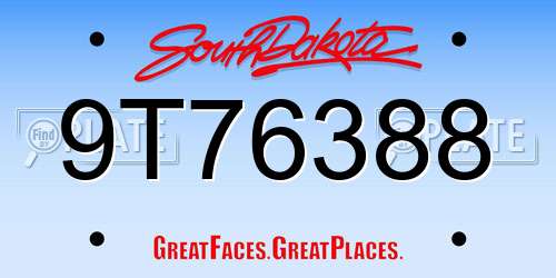 9T76388 South Dakota License Plate