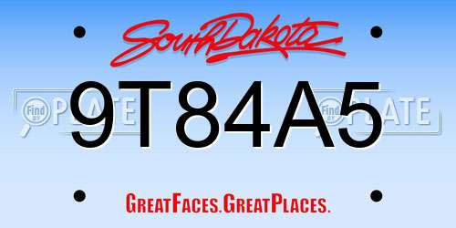 9T84A5 South Dakota License Plate